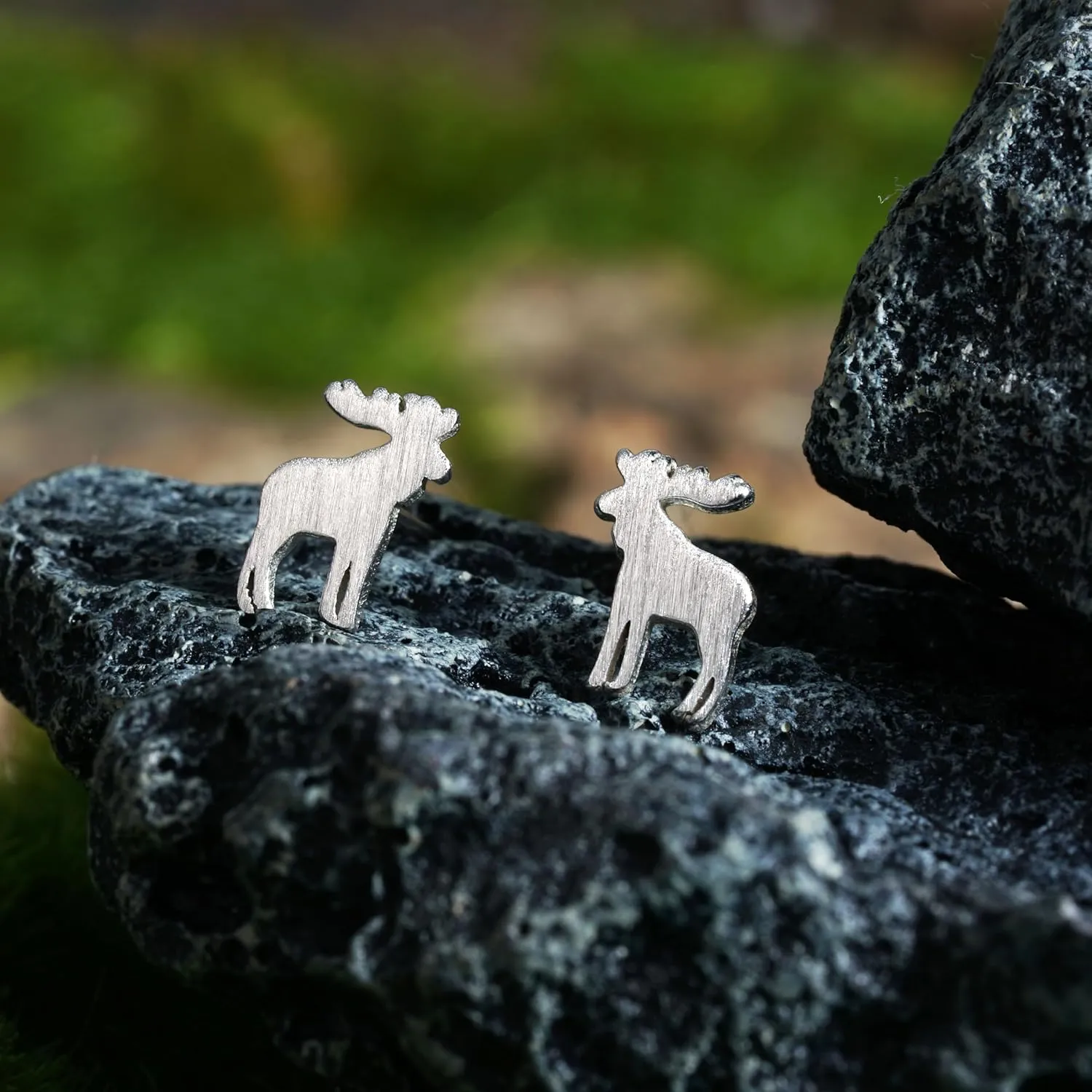 Silver Gold Plated Wildlife Bear Moose Elk Buffalo Earrings - Small Cute Animal Studs for Women & Teen Girls - Animal Jewelry Gift