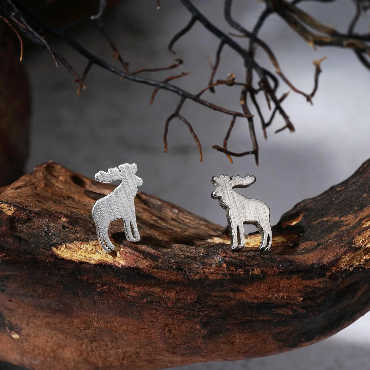 Silver Gold Plated Wildlife Bear Moose Elk Buffalo Earrings - Small Cute Animal Studs for Women & Teen Girls - Animal Jewelry Gift