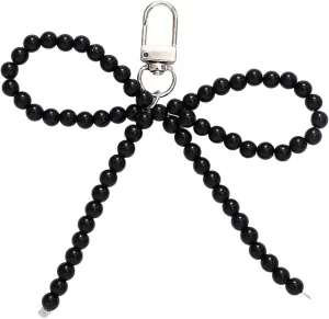 Silver Heart Pearl Bow Keychain Y2k Bowknot Keyring Sweet Bag Car Keys Charms Accessories for Women Girls