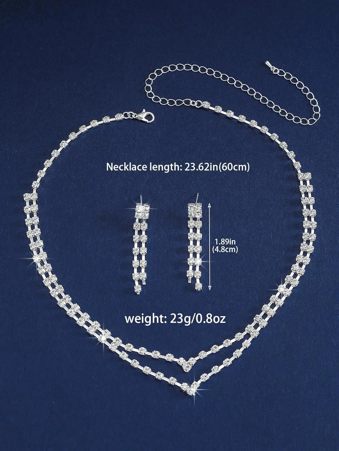 Silver Prom Jewelry Set for Women Elegant Crystal Rhinestone Necklace and Earrings Bracelet Prom Accessories Wedding Jewelry Sets for Brides