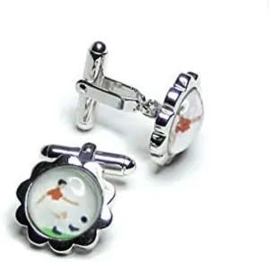 Silver-Tone Mens Cuff Links Soccer Player Cufflinks