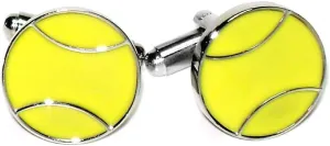 Silver-Tone Men's Cuff Links YELLOW TENNIS BALL Shaped Cufflinks