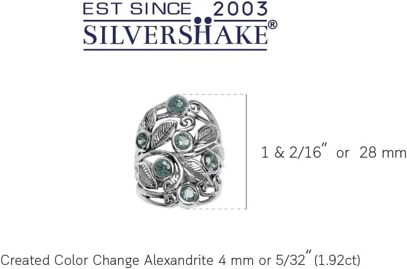 Silvershake Natural or Created Stones 925 Sterling Silver Unique Filigree Leaf Ring Right Hand Jewelry for Women