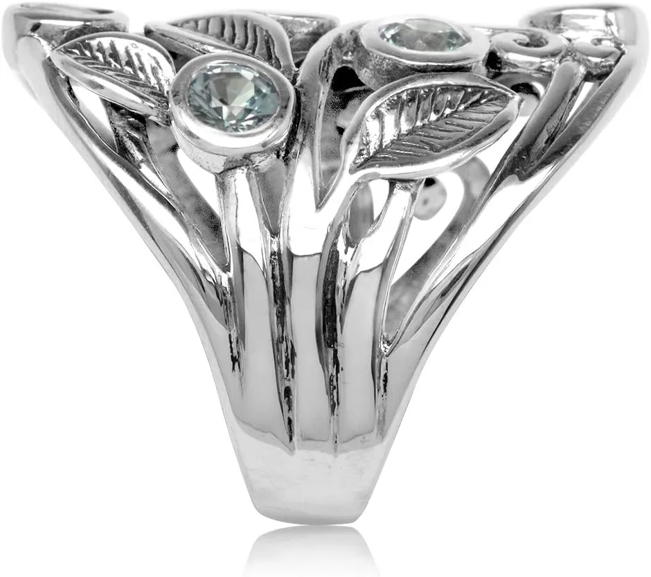 Silvershake Natural or Created Stones 925 Sterling Silver Unique Filigree Leaf Ring Right Hand Jewelry for Women