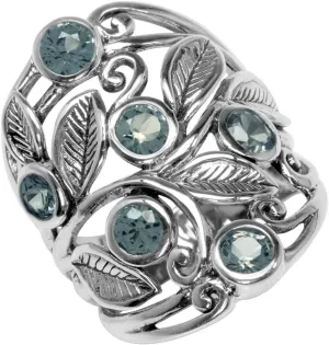 Silvershake Natural or Created Stones 925 Sterling Silver Unique Filigree Leaf Ring Right Hand Jewelry for Women