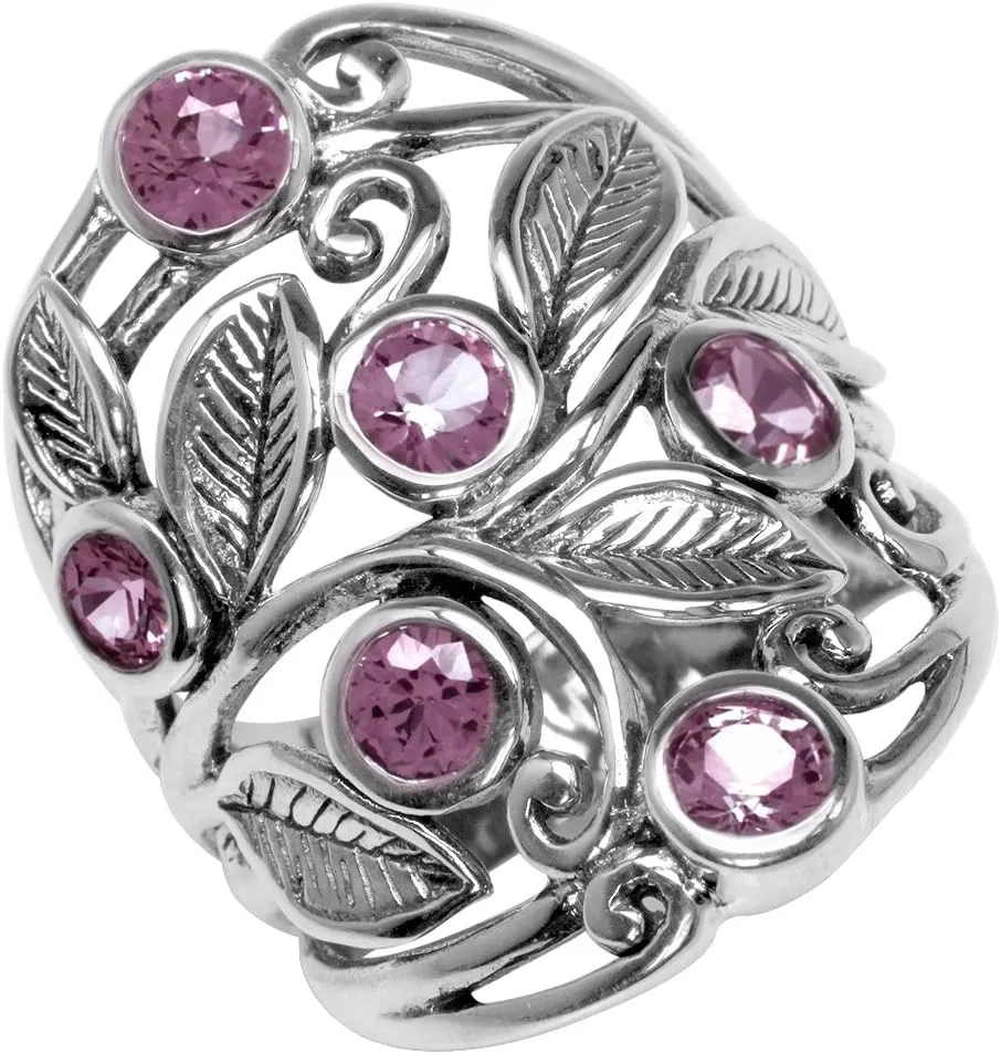 Silvershake Natural or Created Stones 925 Sterling Silver Unique Filigree Leaf Ring Right Hand Jewelry for Women