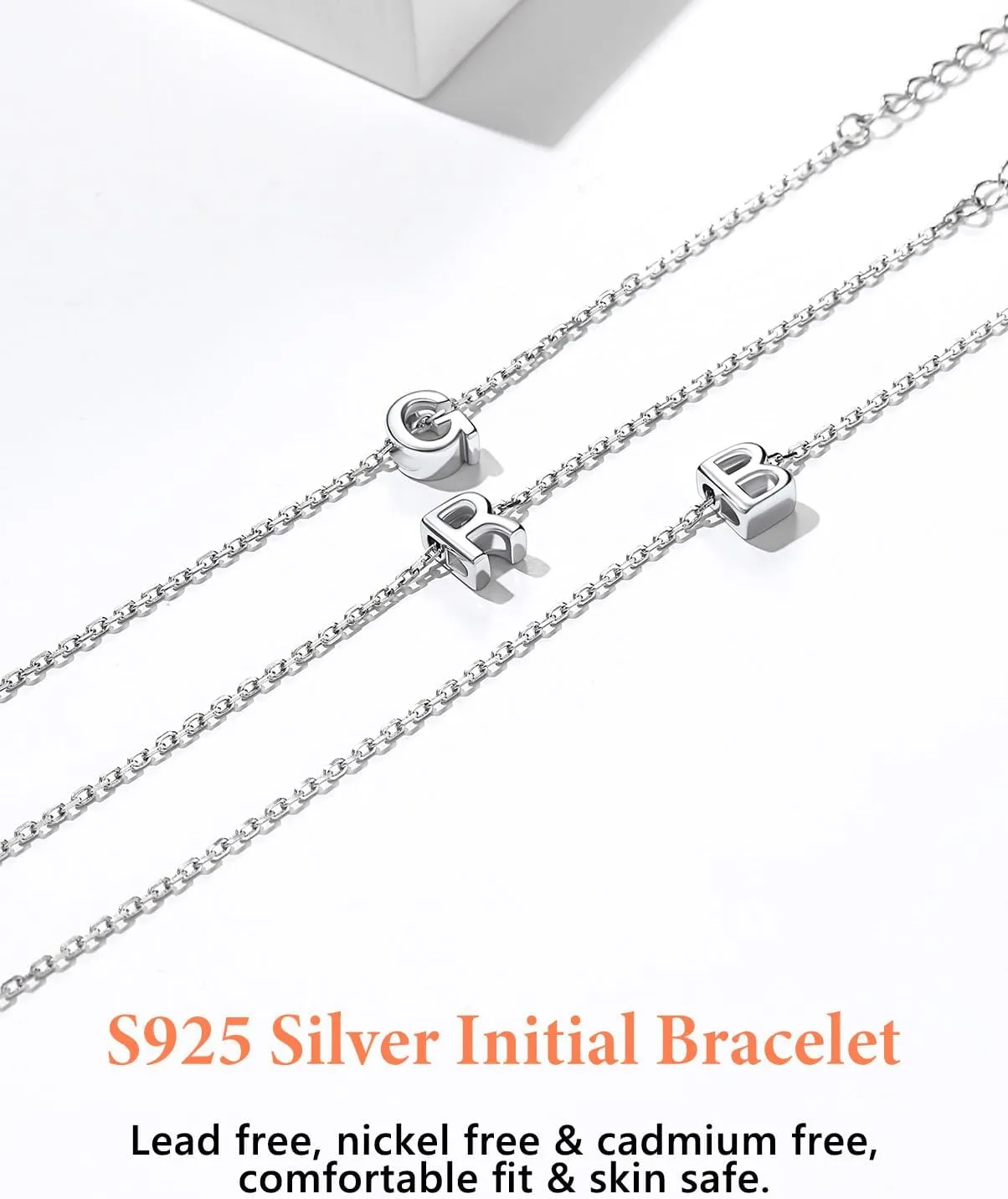 Silvora S925 Sterling Silver Initial Letter Bracelet - A to Z, 6.3"   2" Adjustable Personalized 26 Alphabet Jewelry Initial Bracelet for Women