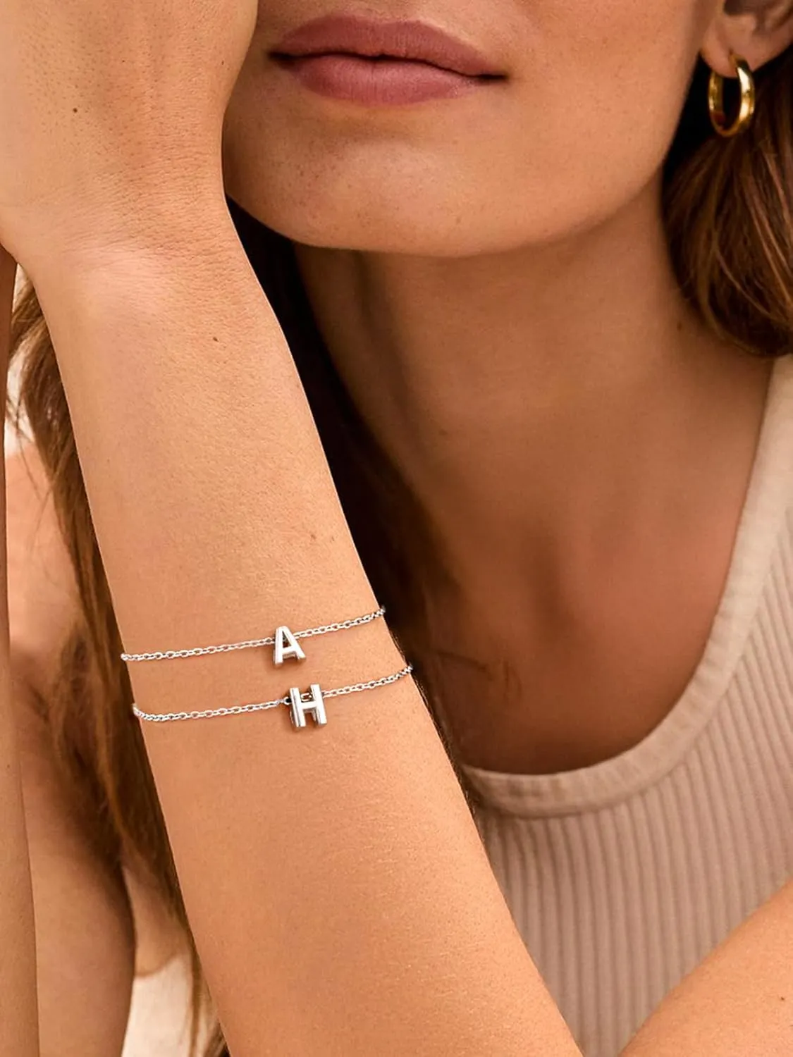 Silvora S925 Sterling Silver Initial Letter Bracelet - A to Z, 6.3"   2" Adjustable Personalized 26 Alphabet Jewelry Initial Bracelet for Women