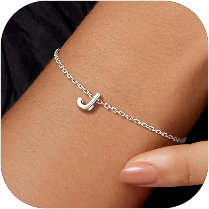 Silvora S925 Sterling Silver Initial Letter Bracelet - A to Z, 6.3"   2" Adjustable Personalized 26 Alphabet Jewelry Initial Bracelet for Women