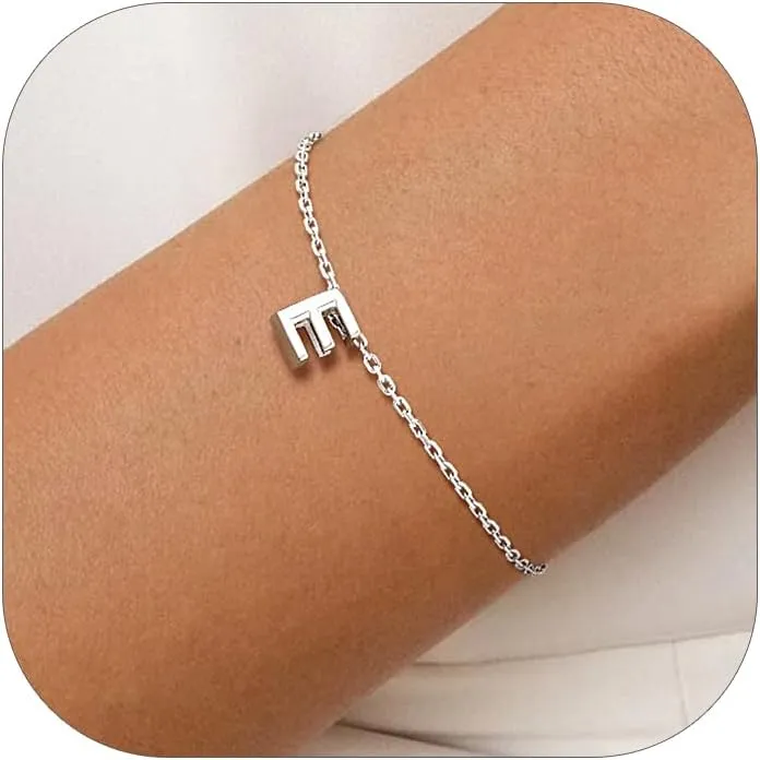 Silvora S925 Sterling Silver Initial Letter Bracelet - A to Z, 6.3"   2" Adjustable Personalized 26 Alphabet Jewelry Initial Bracelet for Women