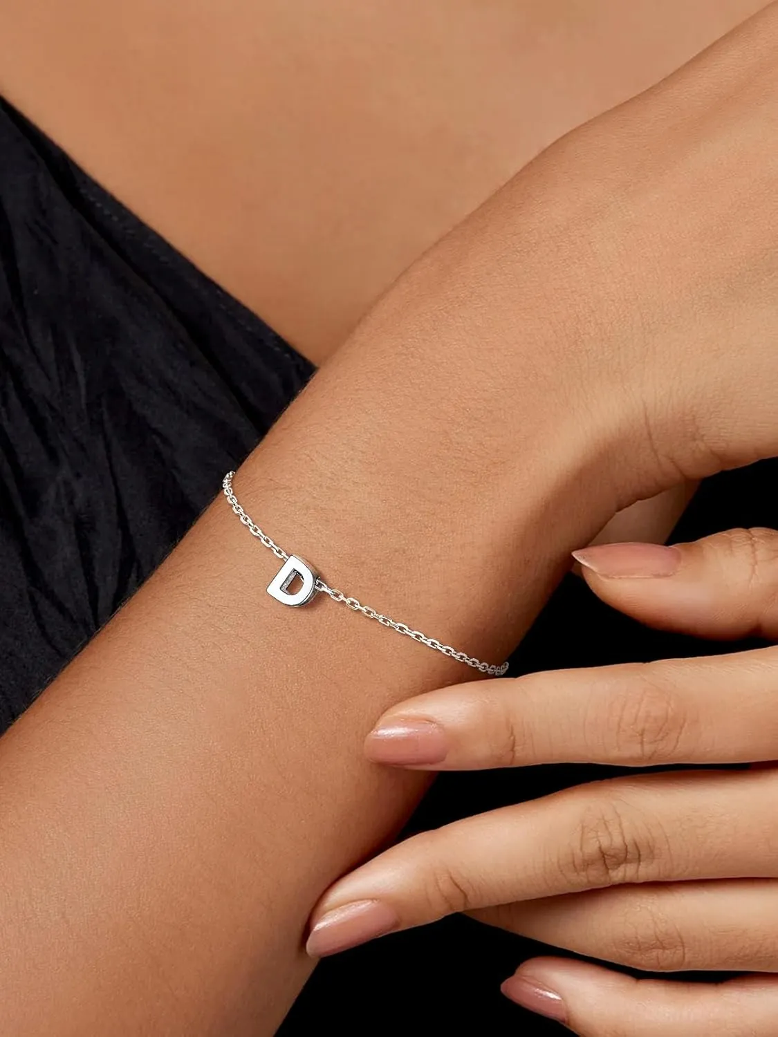 Silvora S925 Sterling Silver Initial Letter Bracelet - A to Z, 6.3"   2" Adjustable Personalized 26 Alphabet Jewelry Initial Bracelet for Women