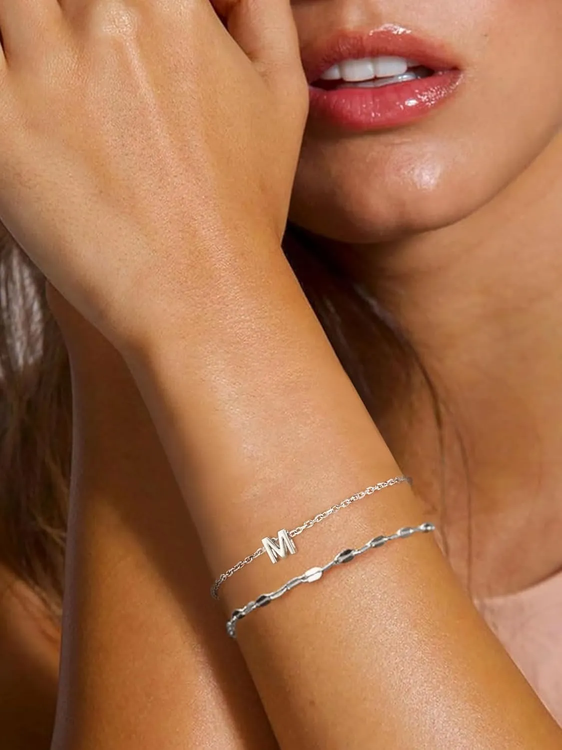 Silvora S925 Sterling Silver Initial Letter Bracelet - A to Z, 6.3"   2" Adjustable Personalized 26 Alphabet Jewelry Initial Bracelet for Women