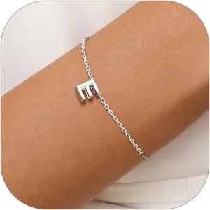 Silvora S925 Sterling Silver Initial Letter Bracelet - A to Z, 6.3"   2" Adjustable Personalized 26 Alphabet Jewelry Initial Bracelet for Women