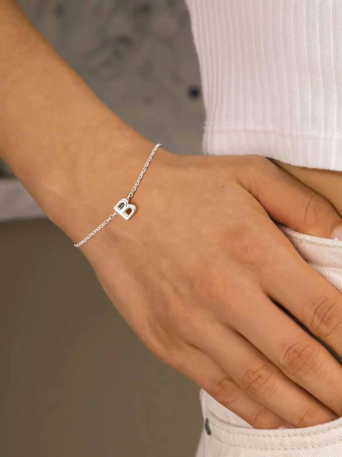 Silvora S925 Sterling Silver Initial Letter Bracelet - A to Z, 6.3"   2" Adjustable Personalized 26 Alphabet Jewelry Initial Bracelet for Women