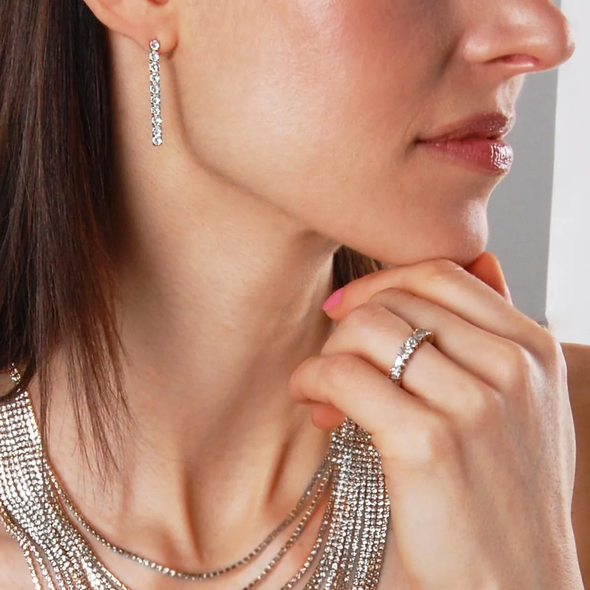 Simulated Diamond Drop Earrings for Women - Cubic Zirconia Dangle Bar Statement Earrings - Hypoallergenic and Safe for Sensitive Ears
