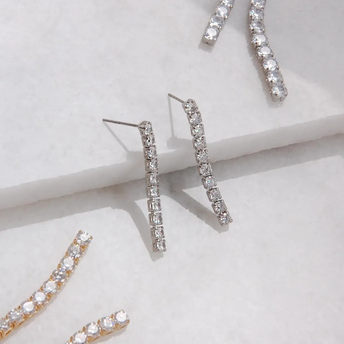 Simulated Diamond Drop Earrings for Women - Cubic Zirconia Dangle Bar Statement Earrings - Hypoallergenic and Safe for Sensitive Ears