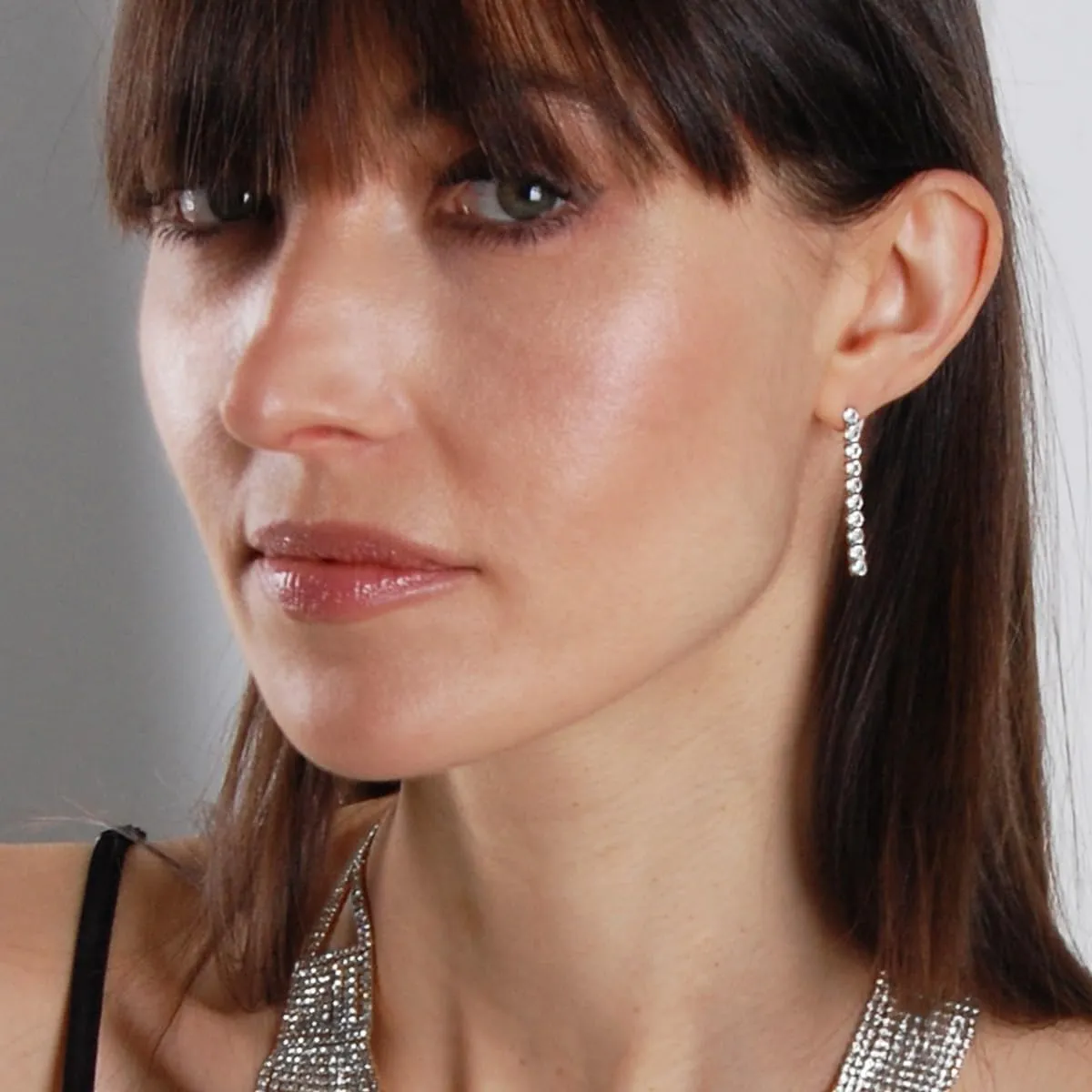 Simulated Diamond Drop Earrings for Women - Cubic Zirconia Dangle Bar Statement Earrings - Hypoallergenic and Safe for Sensitive Ears
