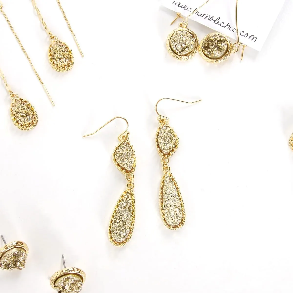 Simulated Druzy Dangle Earrings for Women - Gold, Silver, or Rose Gold Tone Boho Earrings for Women