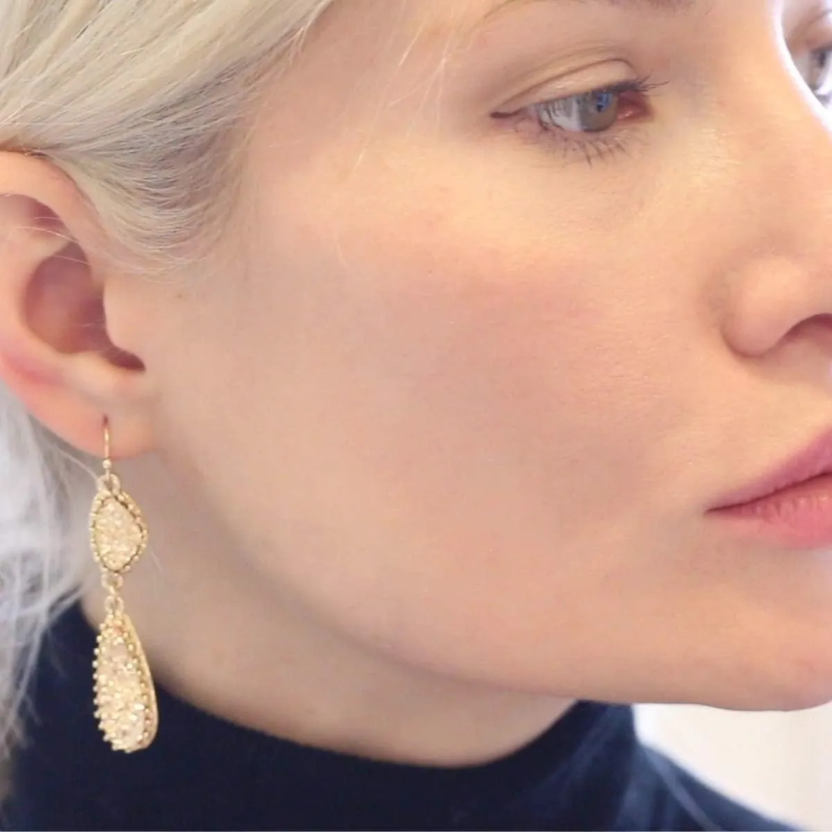 Simulated Druzy Dangle Earrings for Women - Gold, Silver, or Rose Gold Tone Boho Earrings for Women