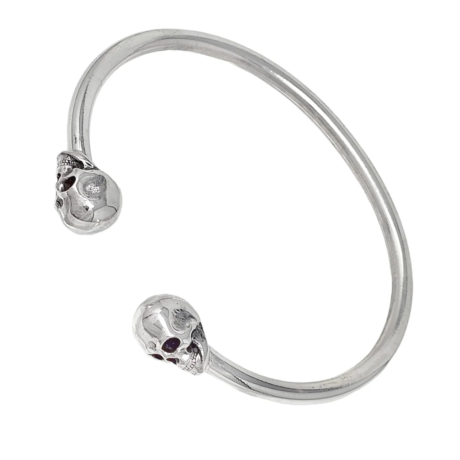 Skulls Bangle | Unique 925 Sterling Silver Skulls Details Bangle Bracelet for Women and Girls | Women's Silver Bangle Bracelet Adjustable