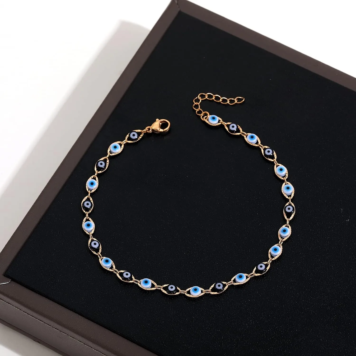 SLOONG Evil Eye Anklet Bracelet for Women 14K Gold Plated Beach Foot Anklet Bracelet Summer Jewelry Beads Anklet Set, Adjustabe Size