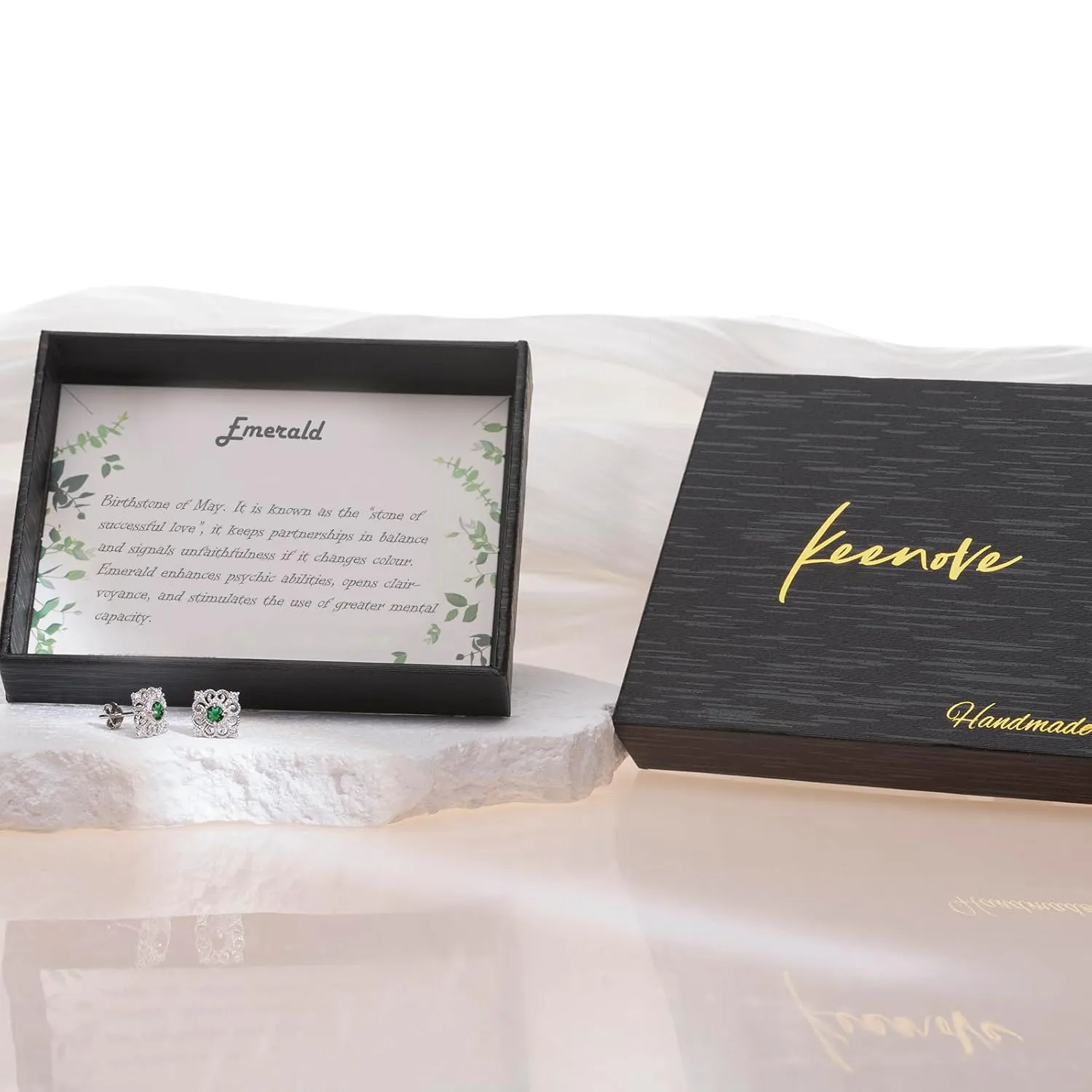 Small Green Emerald Sterling Silver Stud Earrings For Women Hypoallergenic Square Handmade Dainty Classy Nickle Free Light Weight comfortable May Birthstone Earrings Jewelry Gift For Her Keenove