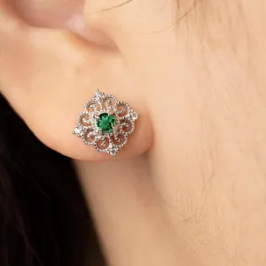 Small Green Emerald Sterling Silver Stud Earrings For Women Hypoallergenic Square Handmade Dainty Classy Nickle Free Light Weight comfortable May Birthstone Earrings Jewelry Gift For Her Keenove