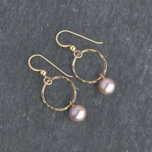 Small Hoop Earrings with Light Purple Pearls