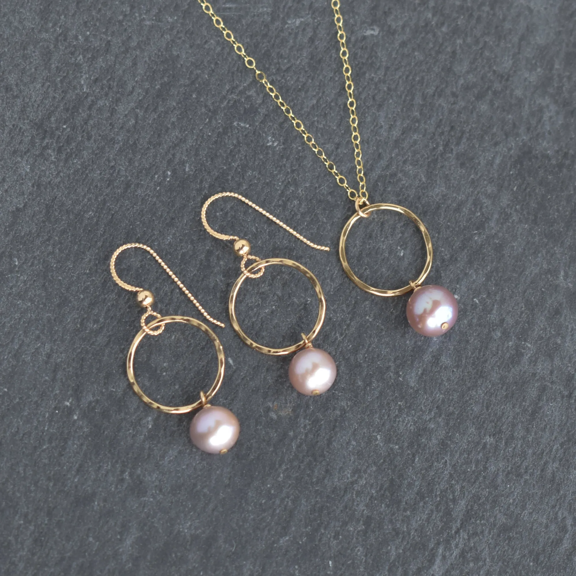 Small Hoop Earrings with Light Purple Pearls