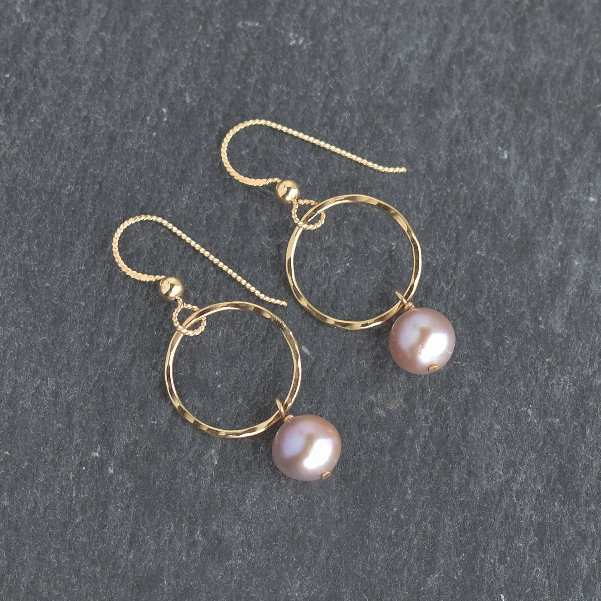 Small Hoop Earrings with Light Purple Pearls