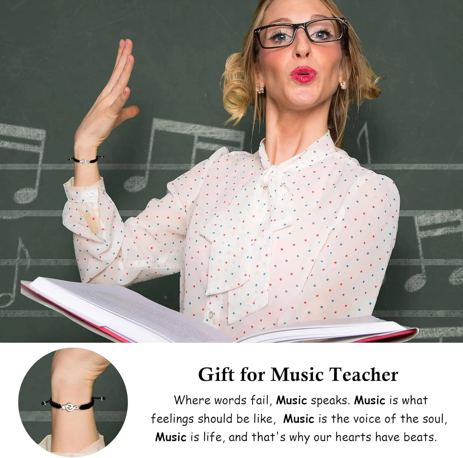 SmileBelle Music Guitar Gifts for Women and Men, Music Teacher Lover Appreciation Gifts Black White Bracelet with Musical Guitar Note as Music Guitar Accessories