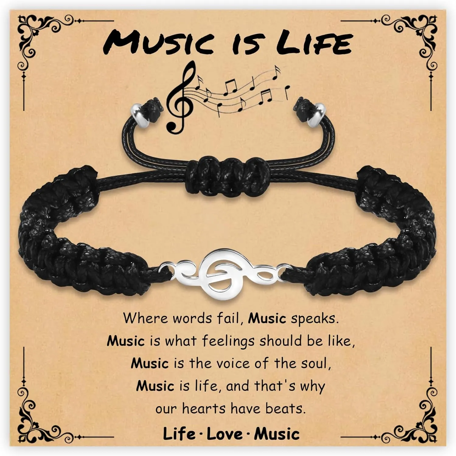 SmileBelle Music Guitar Gifts for Women and Men, Music Teacher Lover Appreciation Gifts Black White Bracelet with Musical Guitar Note as Music Guitar Accessories