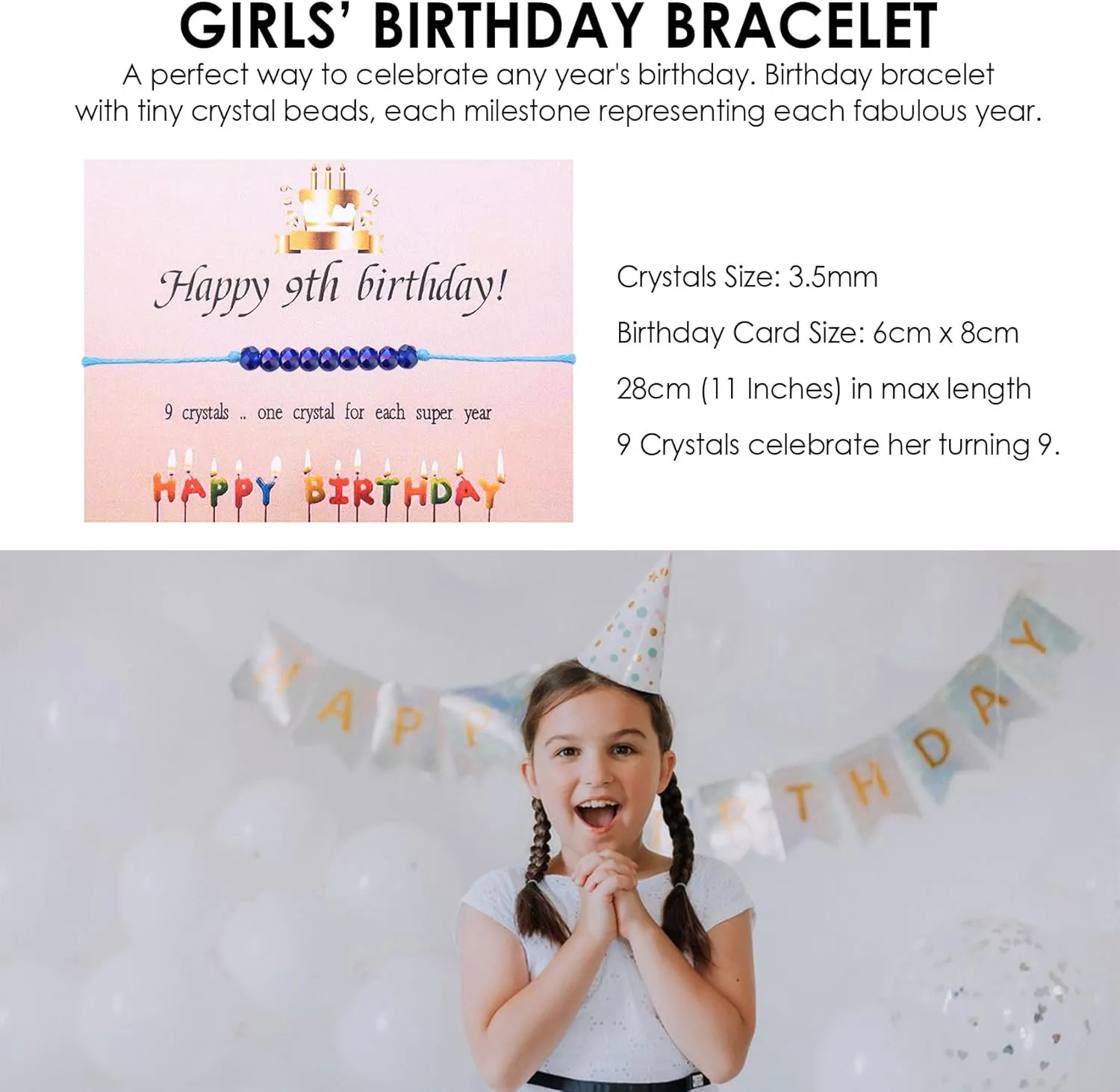 SNORSO Birthday Gifts for Girls, 7th - 13th Happy Birthday Bracelet for Teen Girl Birthday Jewelry Girl Birthday Present, Tiny Crystals Bracelets Birthday Gift Ideas for Daughter Niece Granddaughter