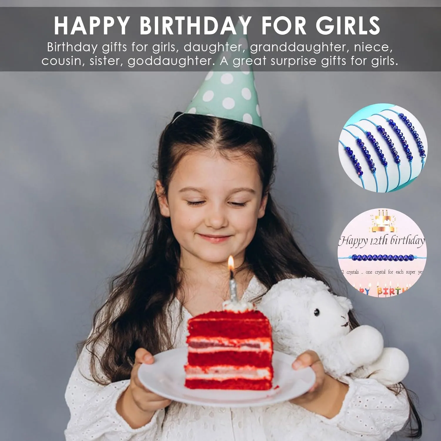 SNORSO Birthday Gifts for Girls, 7th - 13th Happy Birthday Bracelet for Teen Girl Birthday Jewelry Girl Birthday Present, Tiny Crystals Bracelets Birthday Gift Ideas for Daughter Niece Granddaughter