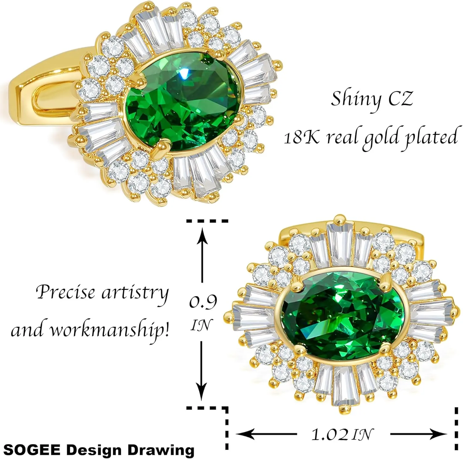 Sogee Crystal Cufflinks for Men Real Gold Plated CZ Mens Cuff Links for Wedding Party Unique Gift
