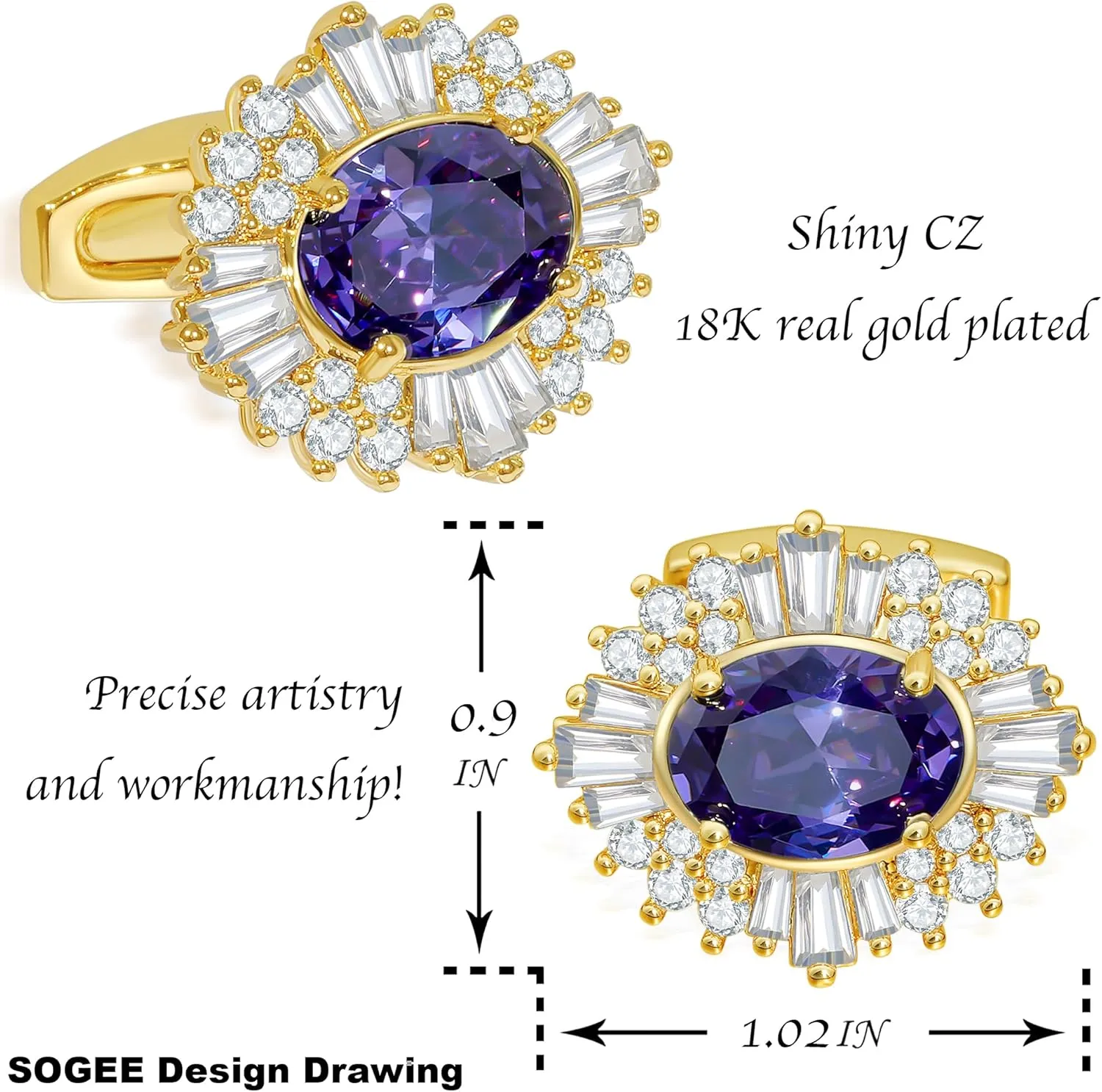 Sogee Crystal Cufflinks for Men Real Gold Plated CZ Mens Cuff Links for Wedding Party Unique Gift