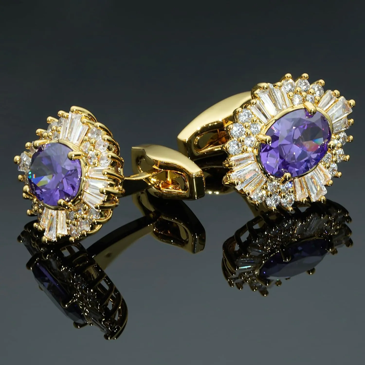 Sogee Crystal Cufflinks for Men Real Gold Plated CZ Mens Cuff Links for Wedding Party Unique Gift