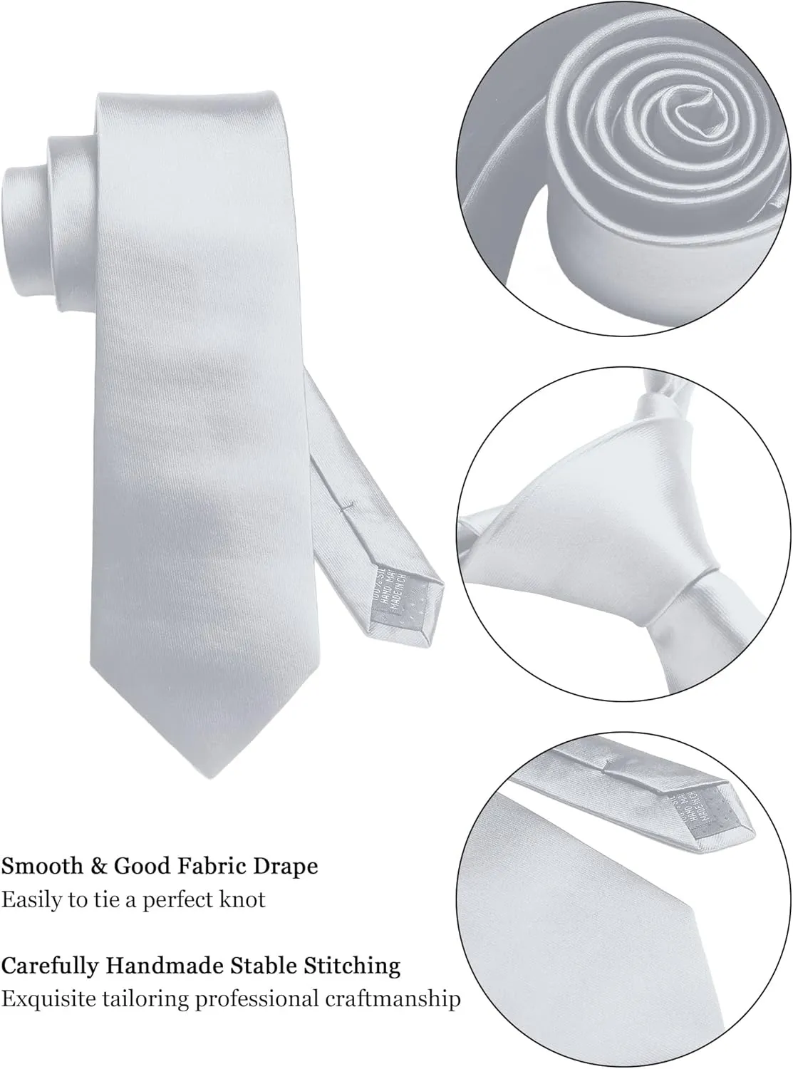 Solid Color Mens Tie Formal Necktie Pocket Squares Ties Clips Cufflinks Classic for Men Set
