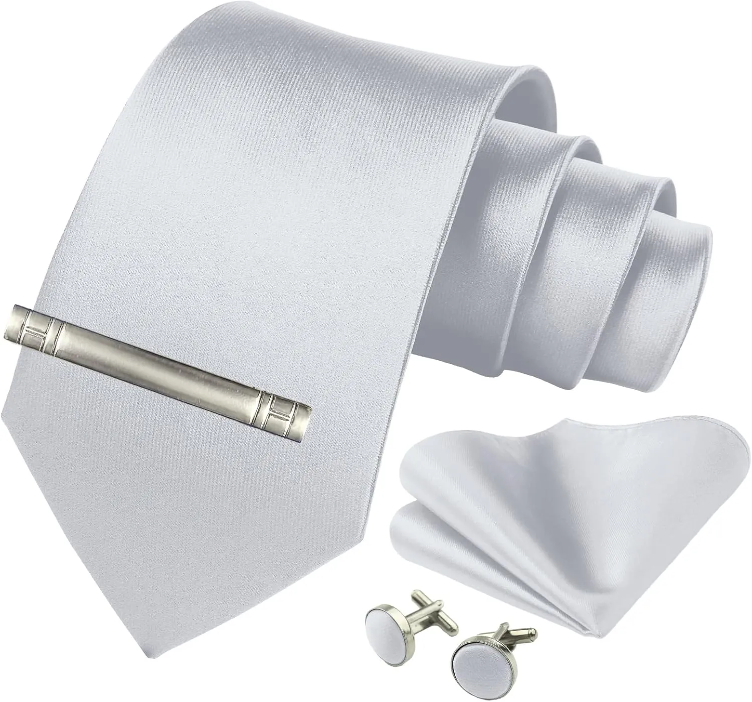 Solid Color Mens Tie Formal Necktie Pocket Squares Ties Clips Cufflinks Classic for Men Set