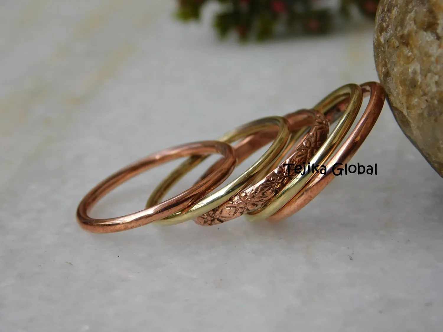 Solid Copper ring of 5 set, Stackable Arthritis Rings, Handmade ring for men women, Copper Splint Copper Jewelry,