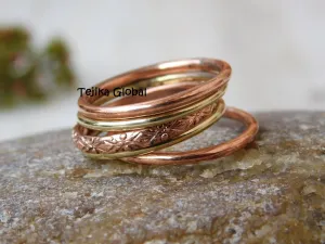 Solid Copper ring of 5 set, Stackable Arthritis Rings, Handmade ring for men women, Copper Splint Copper Jewelry,