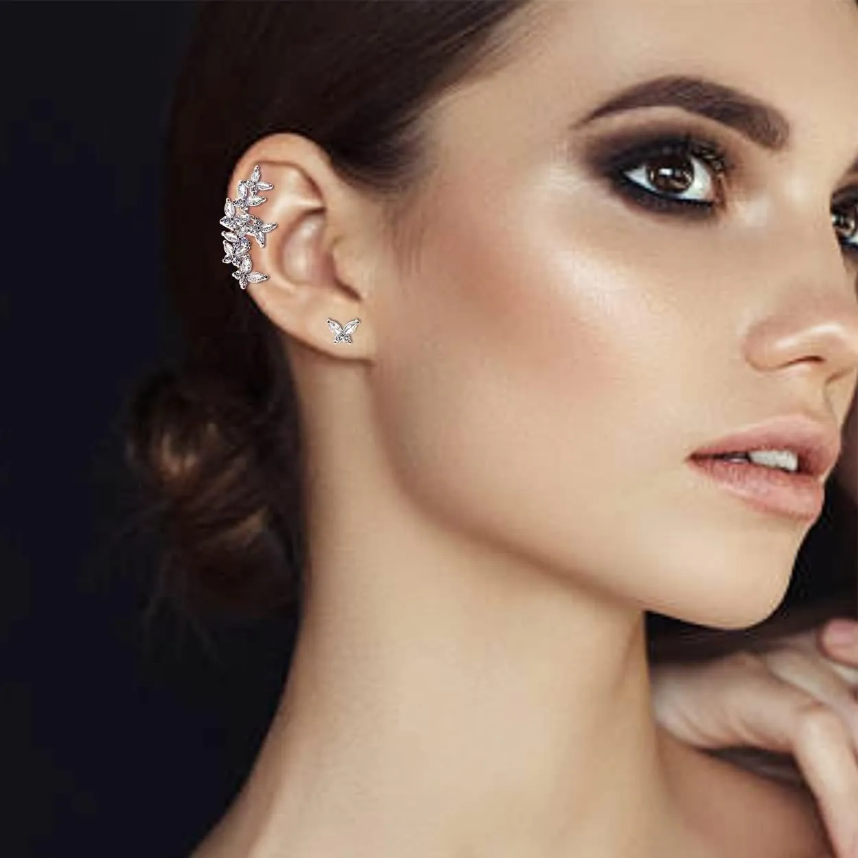 Sonateomber Ear Crawler Climber Earrings for Women, Sparkly Elegant Non Piercing Cubic Zirconia Adjustable Cuff Wrap, Pierced Rhinestone Stud Set, Hypoallergenic Cartilage Jewelry Gift