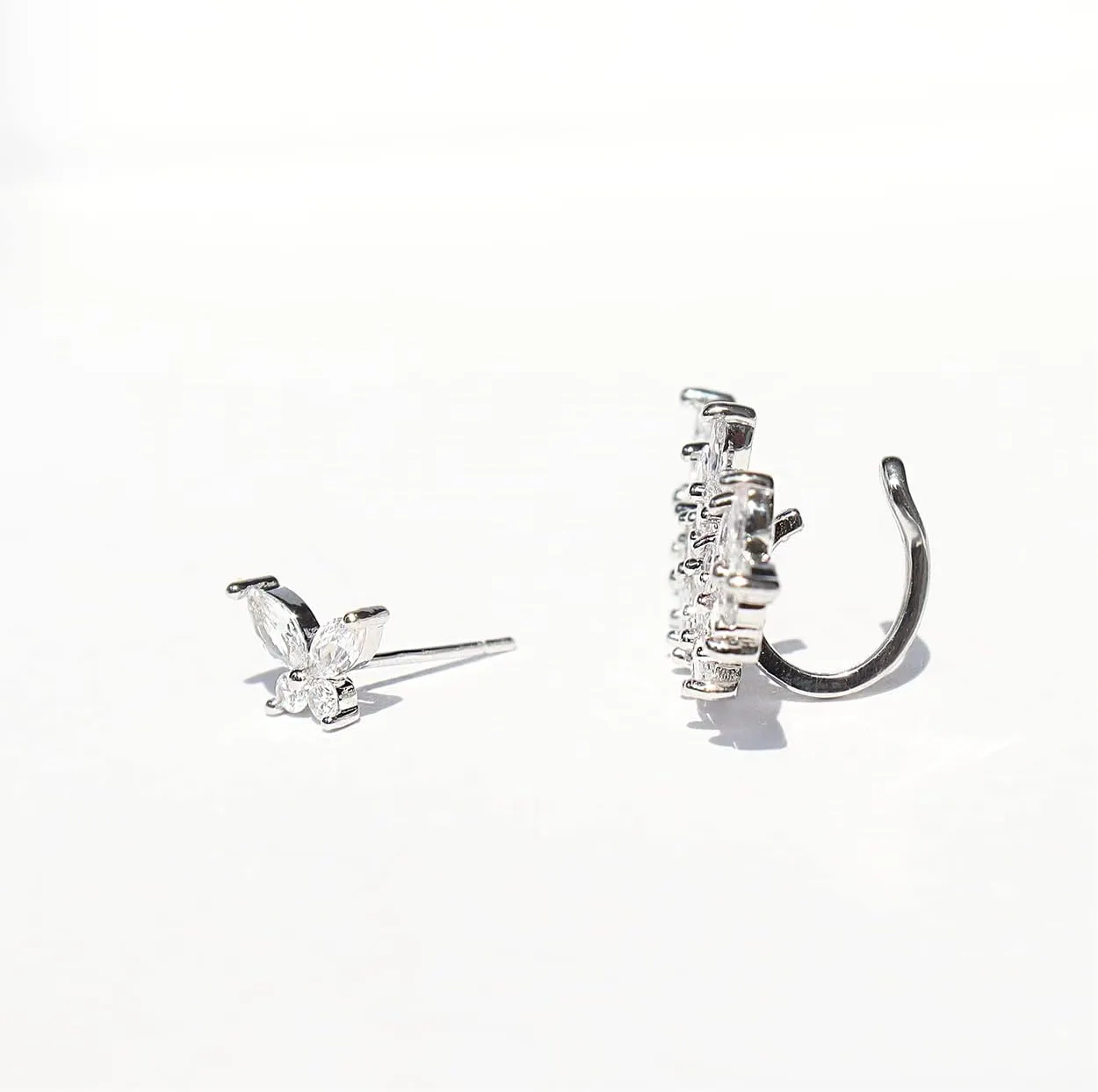 Sonateomber Ear Crawler Climber Earrings for Women, Sparkly Elegant Non Piercing Cubic Zirconia Adjustable Cuff Wrap, Pierced Rhinestone Stud Set, Hypoallergenic Cartilage Jewelry Gift