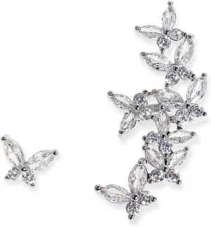 Sonateomber Ear Crawler Climber Earrings for Women, Sparkly Elegant Non Piercing Cubic Zirconia Adjustable Cuff Wrap, Pierced Rhinestone Stud Set, Hypoallergenic Cartilage Jewelry Gift