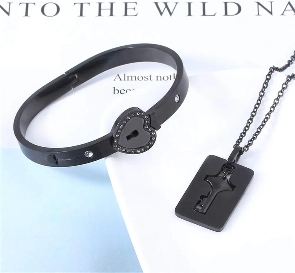 SONGCHANGJEWELRY Lock Bracelet and Key Necklace - Titanium Steel Couples Jewelry, Romantic Gift for Valentines Day, Birthday, Christmas, Wedding, Anniversary