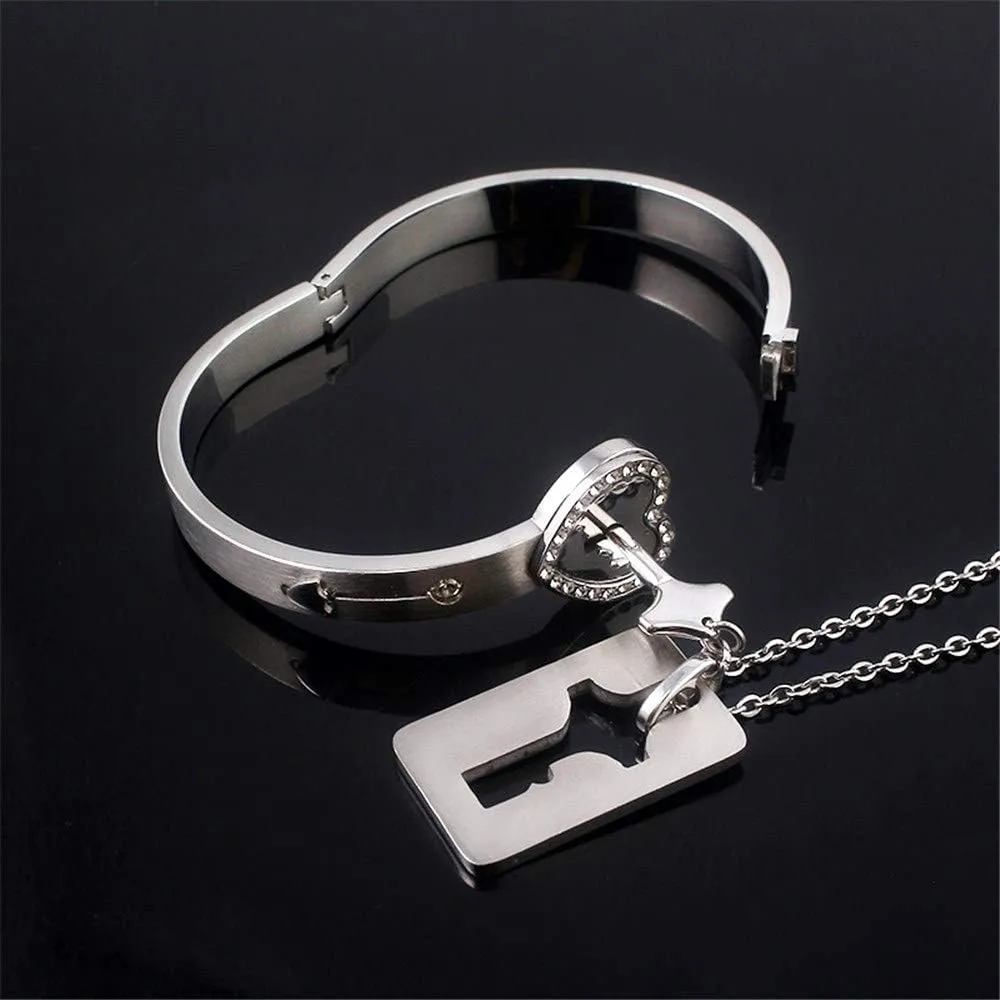 SONGCHANGJEWELRY Lock Bracelet and Key Necklace - Titanium Steel Couples Jewelry, Romantic Gift for Valentines Day, Birthday, Christmas, Wedding, Anniversary