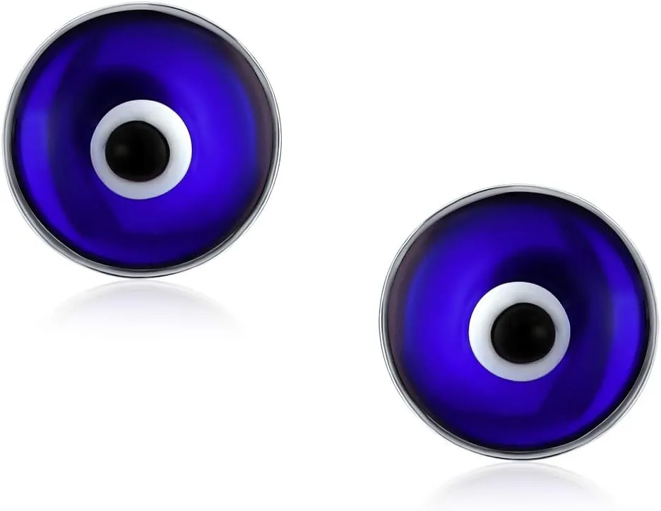 Spiritual Protection Round White Pink Blue Nazar Evil Eye Stud Earrings For Women Teen Murano Glass .925 Sterling Silver 9MM Made In Turkey