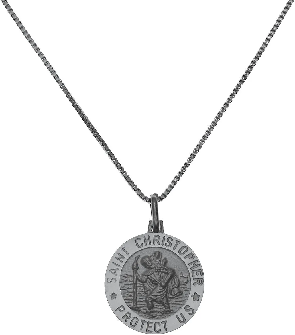St. Christoper Pendant Necklace Set on 925 Italian Sterling Silver with 20" Solid Box Chain