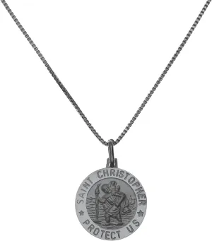 St. Christoper Pendant Necklace Set on 925 Italian Sterling Silver with 20" Solid Box Chain