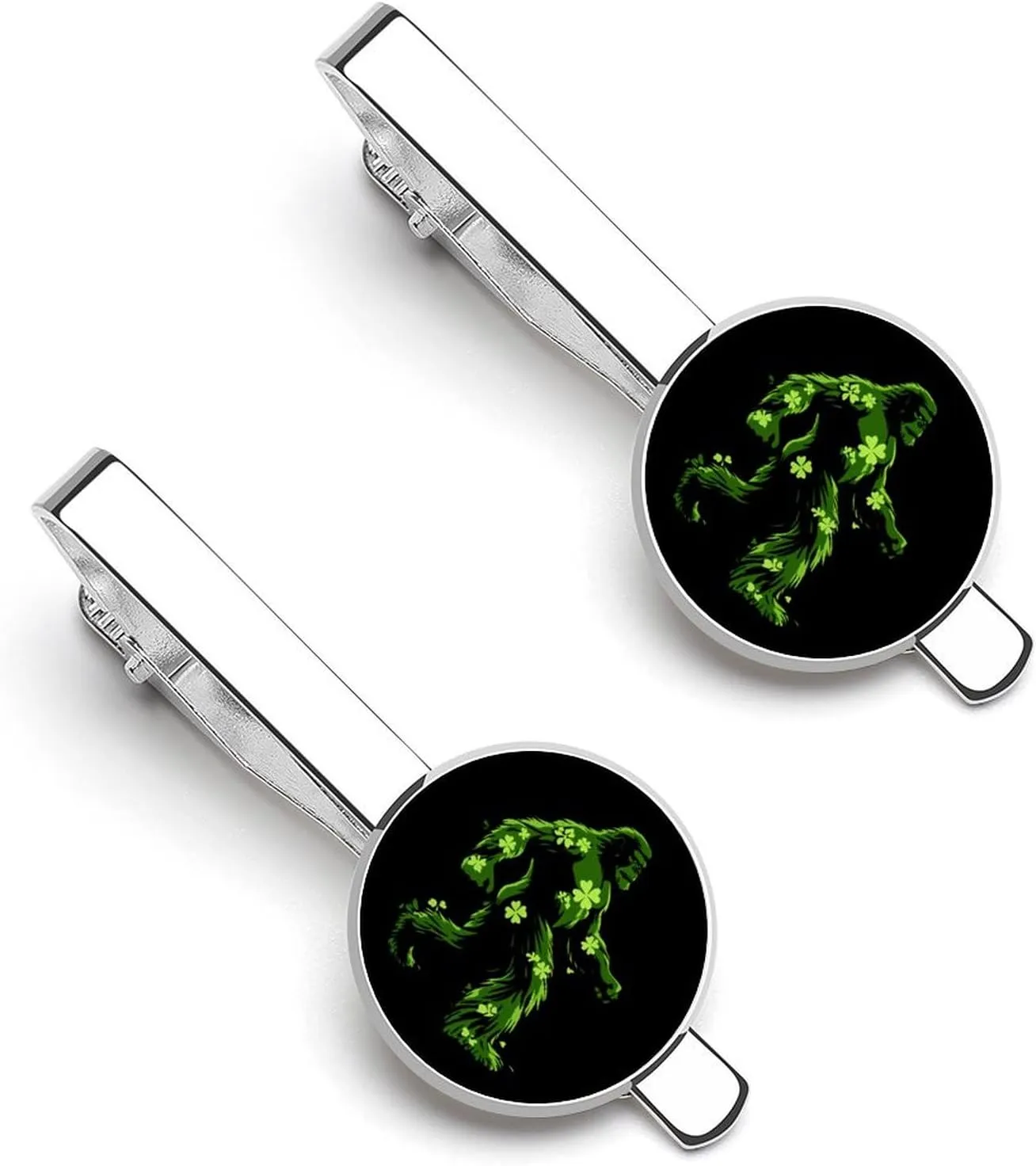 St Patricks Day Bigfoot Sasquatch Shamrock Mens Tie Clips Pin Unique Tie Bars for Wedding Anniversary Holiday Gifts 5.5x2.2cm